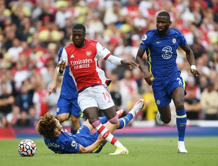 Framed Print : Pepe's Sneaky Moves: Outwitting Alonso in the Arsenal vs. Chelsea Showdown