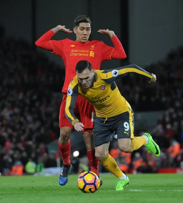 Framed Print : Perez vs. Firmino: A Premier League Clash at Anfield (2016-17)