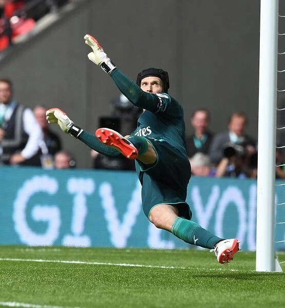 Petr Cech (Arsenal) during the penalty shoot out. Arsenal 1:1 Chelsea. Arsenal win 4