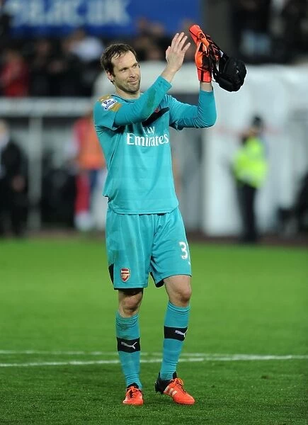 Petr Cech Celebrates with Arsenal Fans: Swansea Victory, 2015-16