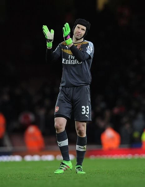 Petr Cech Celebrates with Arsenal Fans: Arsenal v Southampton Win (2015-16)