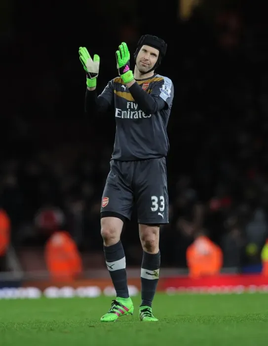 Framed Print : Petr Cech Celebrates with Arsenal Fans: Arsenal v Southampton Win (2015-16)