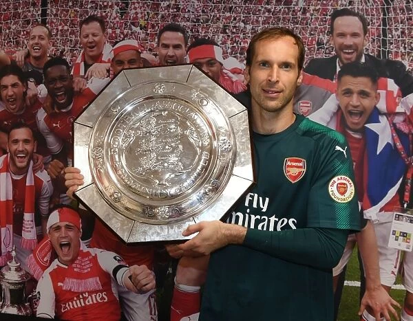 Petr Cech Celebrates FA Community Shield Win with Arsenal, 2017-18