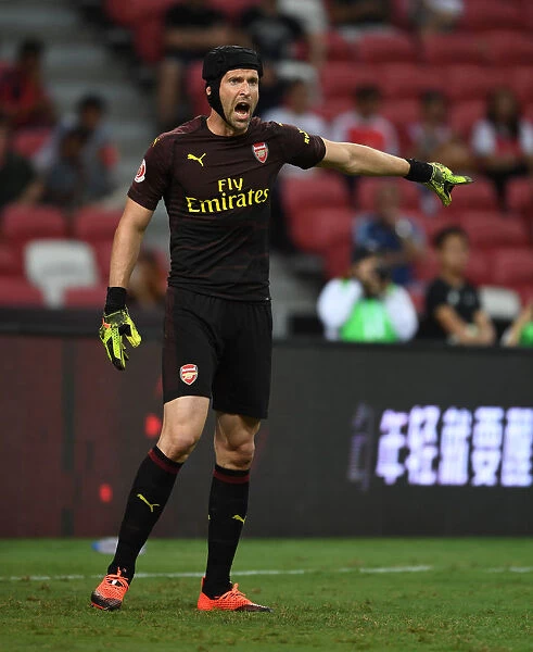 Petr Cech Focuses in Arsenal's International Champions Cup Clash Against Atletico Madrid (July 2018, Singapore)
