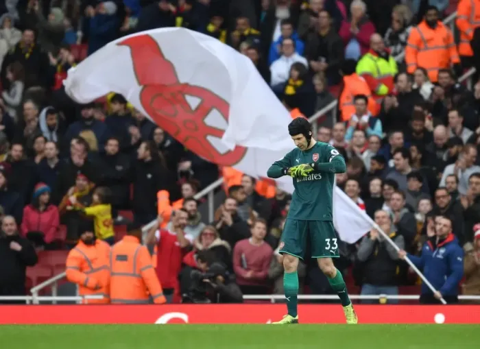 Framed Print : Petr Cech: Post-Match Reflection at Arsenal's Emirates Stadium (Arsenal v Watford, Premier League 2017-18)