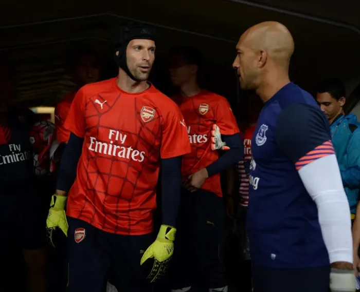 Framed Print : Petr Cech and Tim Howard: A Moment of Sportsmanship Before the Arsenal vs. Everton Clash in Singapore, 2015 Framed Print : Petr Cech and Tim Howard: A Moment of Sportsmanship Before the Arsenal vs. Everton Clash in Singapore, 2015