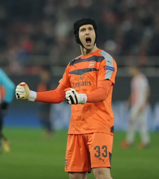 Framed Print : Petr Cech's Champions League Triumph: Arsenal's Victory Celebration vs. Olympiacos (2015) Framed Print : Petr Cech's Champions League Triumph: Arsenal's Victory Celebration vs. Olympiacos (2015)