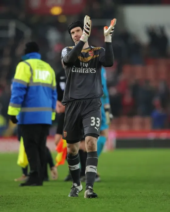 Framed Print : Petr Cech's Reaction: Arsenal's Goalkeeper After the Intense Stoke City Match, Premier League 2015-16