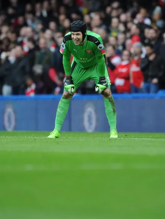Framed Print : Petr Cech's Unwavering Focus: A Legendary Goalkeeper in the Chelsea vs Arsenal Rivalry (2016-17)