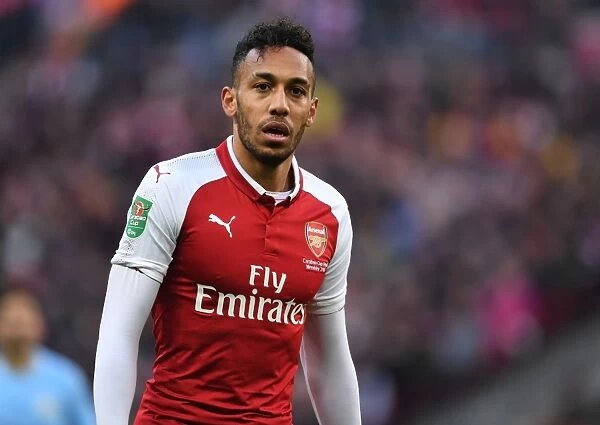 Pierre-Emerick Aubameyang in Action for Arsenal against Manchester City - Carabao Cup Final 2018