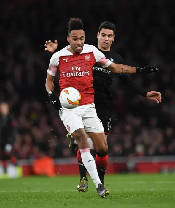 Framed Print : Pierre-Emerick Aubameyang (Arsenal) Benjamin Andre (Rennes)