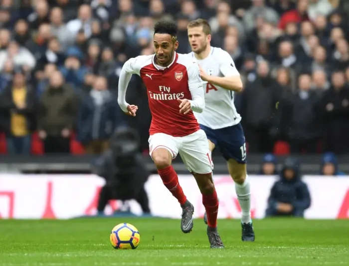 Framed Print : Pierre-Emerick Aubameyang: Arsenal Star in Action against Tottenham Hotspur, Premier League 2017-18