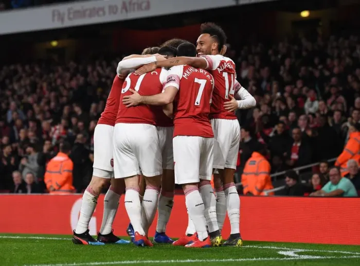 Framed Print : Pierre-Emerick Aubameyang celebrates Arsenals 1st goal scored by Mesut Ozil with his team mates Framed Print : Pierre-Emerick Aubameyang celebrates Arsenals 1st goal scored by Mesut Ozil with his team mates