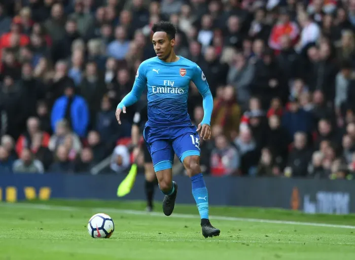 Framed Print : Pierre-Emerick Aubameyang Faces Manchester United: Premier League Showdown (Manchester United v Arsenal 2017-18)