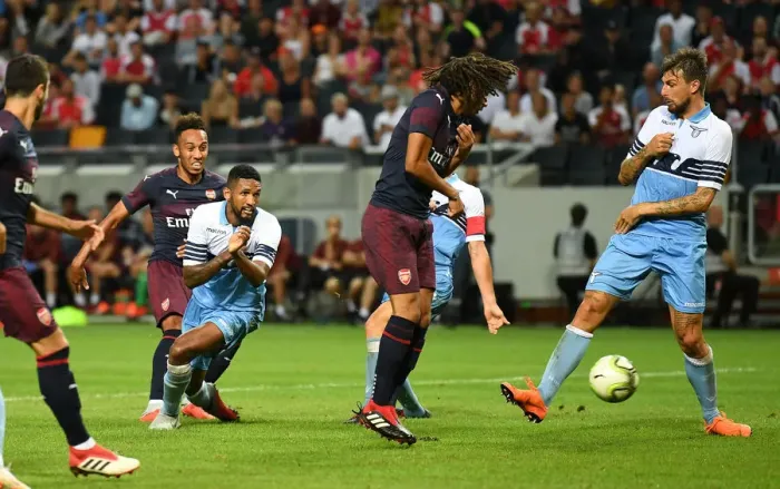 Framed Print : Pierre-Emerick Aubameyang Scores Arsenal's Second Goal Against SS Lazio in 2018 Pre-Season Friendly