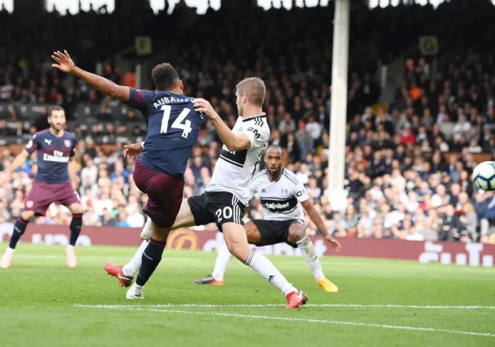Framed Print : Pierre-Emerick Aubameyang Scores Third Goal: Fulham vs. Arsenal, Premier League 2018-19
