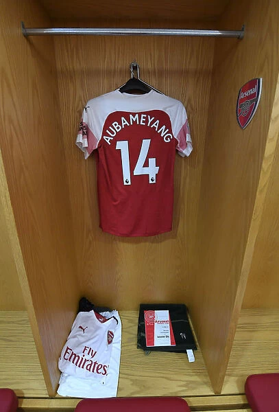 Pierre-Emerick Aubameyang's Arsenal Kit in the Changing Room before Arsenal vs Leicester City, Premier League 2018-19