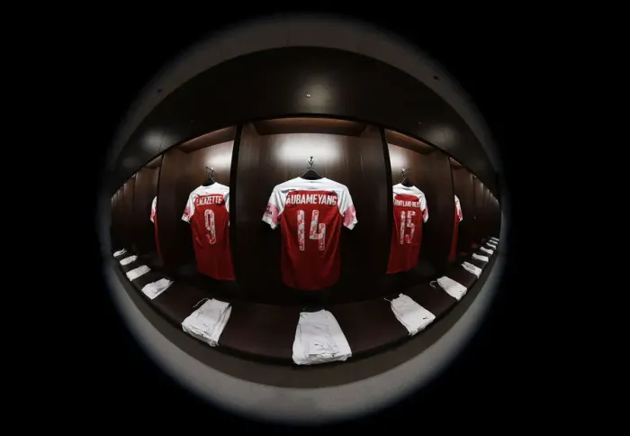 Framed Print : Pierre-Emerick Aubameyang's Arsenal Shirt in Atletico Madrid's Changing Room - International Champions Cup 2018