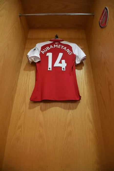 Framed Print : Pierre-Emerick Aubameyang's Arsenal Shirt in the Changing Room before Arsenal vs Manchester City, Premier League 2017-18 Framed Print : Pierre-Emerick Aubameyang's Arsenal Shirt in the Changing Room before Arsenal vs Manchester City, Premier League 2017-18