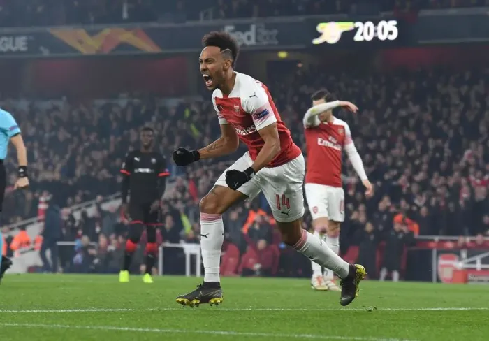 Framed Print : Pierre-Emerick Aubameyang's Thrilling Goal: Arsenal vs. Stade Rennais, UEFA Europa League 2019