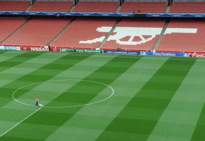 Framed Print : The pitch is marked out before the match. Arsenal 1: 0 Besiktas. UEFA Champions League Framed Print : The pitch is marked out before the match. Arsenal 1: 0 Besiktas. UEFA Champions League