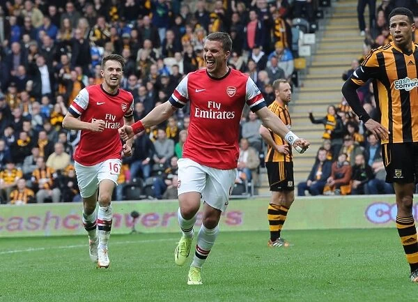 Podolski and Ramsey Celebrate Arsenal's Winning Goals vs Hull City (2014)