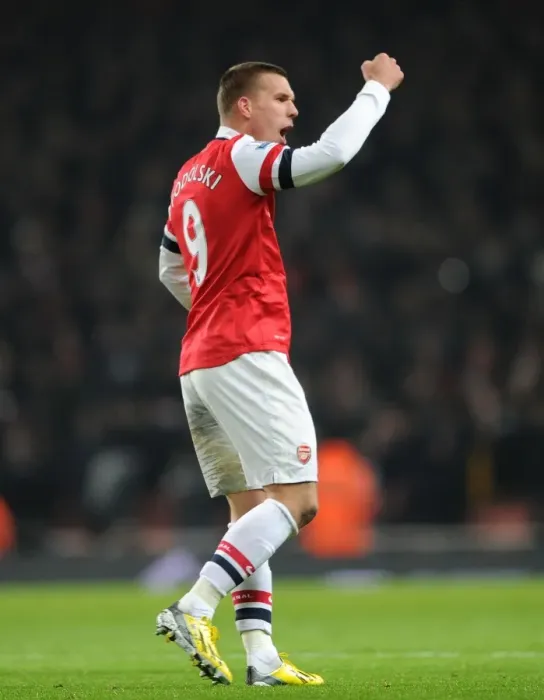 Framed Print : Podolski Scores First Goal: Arsenal vs West Ham United, Premier League 2012-13