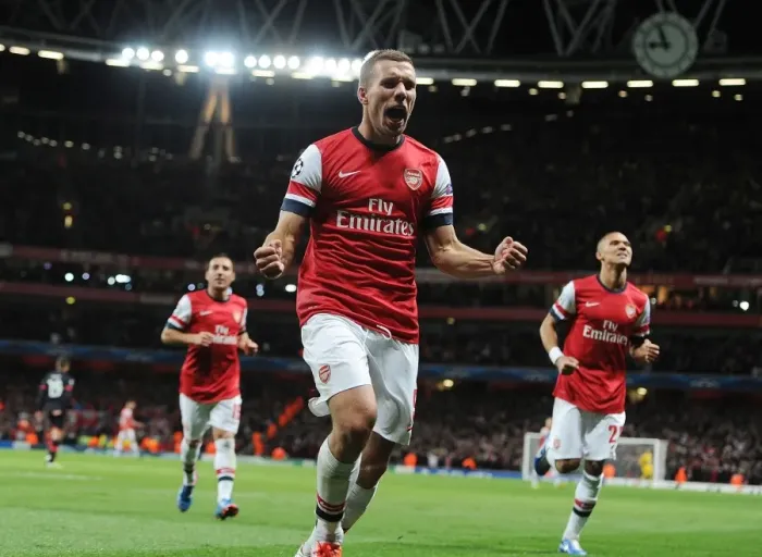 Framed Print : Podolski's Brace: Arsenal Secures Champions League Victory over Olympiacos Framed Print : Podolski's Brace: Arsenal Secures Champions League Victory over Olympiacos