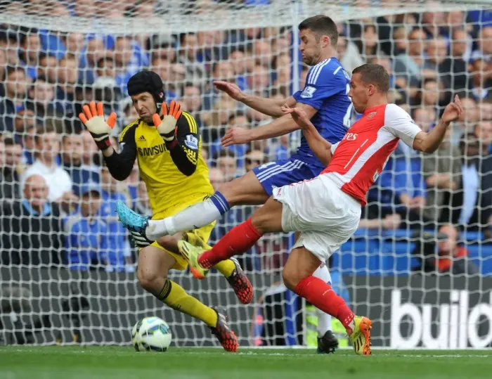 Framed Print : Podolski's Tight Shot Against Chelsea in the 2014-15 Premier League Framed Print : Podolski's Tight Shot Against Chelsea in the 2014-15 Premier League