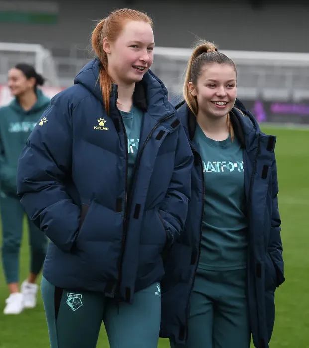 Framed Print : Pre-Match Moment: Katie Reid and Laila Harbert of Watford at Arsenal Women vs. Watford Women FA Cup Match Framed Print : Pre-Match Moment: Katie Reid and Laila Harbert of Watford at Arsenal Women vs. Watford Women FA Cup Match