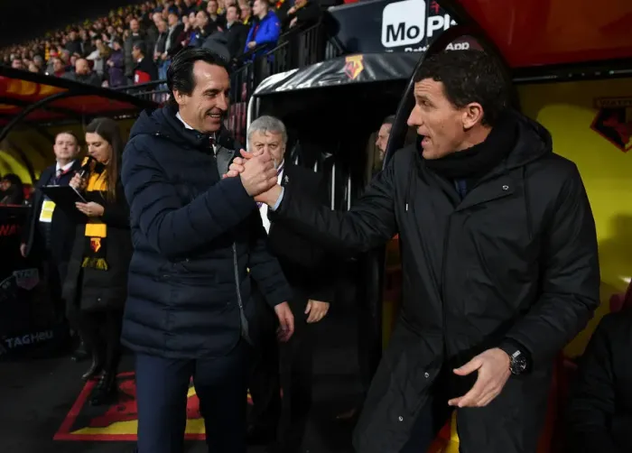 Framed Print : Premier League 2018-19: Unai Emery and Javi Gracia Pre-Match Handshake Framed Print : Premier League 2018-19: Unai Emery and Javi Gracia Pre-Match Handshake