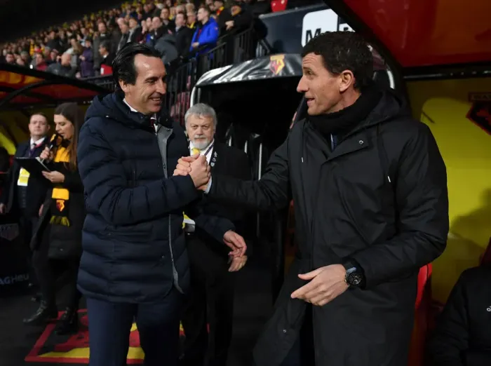 Framed Print : Premier League 2018-19: Unai Emery and Javi Gracia's Pre-Match Handshake - Watford vs. Arsenal