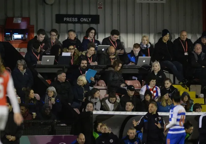 Framed Print : Press Box. Arsenal Ladies 3: 1 Reading FC Women. WSL. Meadow Park, Borehamwood, 23 / 3 / 16 Framed Print : Press Box. Arsenal Ladies 3: 1 Reading FC Women. WSL. Meadow Park, Borehamwood, 23 / 3 / 16