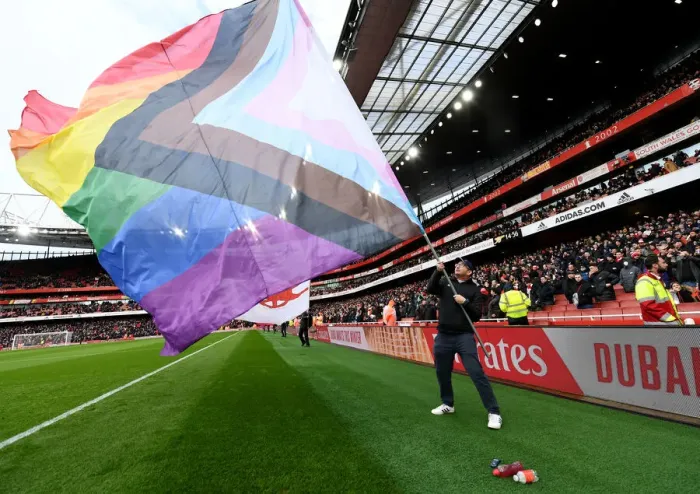 Framed Print : Pride Unites Arsenal Fans: Arsenal vs. Brentford, Premier League 2021-22 - A Colorful Display of Solidarity at the Emirates