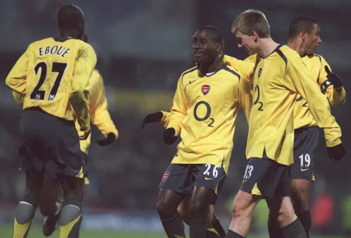 Framed Print : Quincy Owusu-Abeyie celebrates scoring Arsenals 1st goal with Nicklas Bendtner
