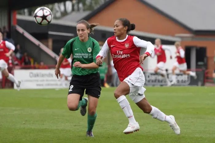 Framed Print : Rachel Yankey (Arsenal) Ivana Kostic (ZFK). Arsenal Ladies 9: 0 ZFK Masinac
