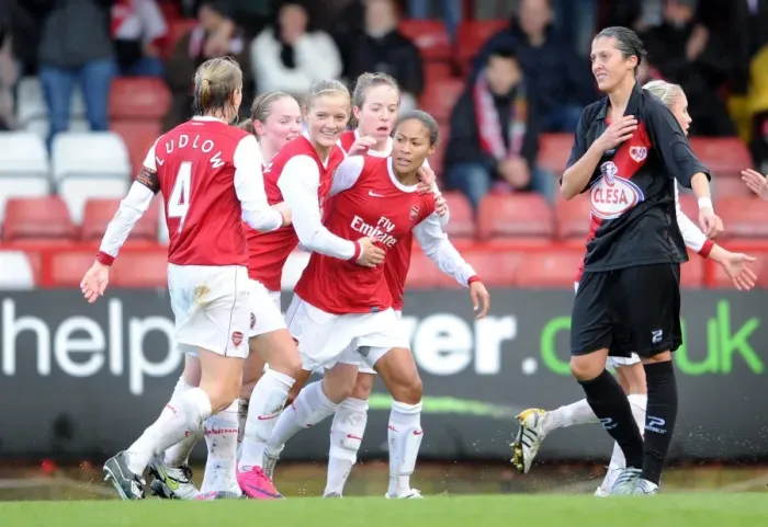 Framed Print : Rachel Yankey celebrates scoring Arsenals 1st goal. Arsenal Ladies 4