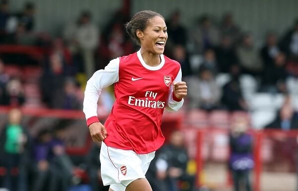 Rachel Yankey celebrates scoring a goal for Arsenal. Arsenal Ladies 9: 0 ZFK Masinac