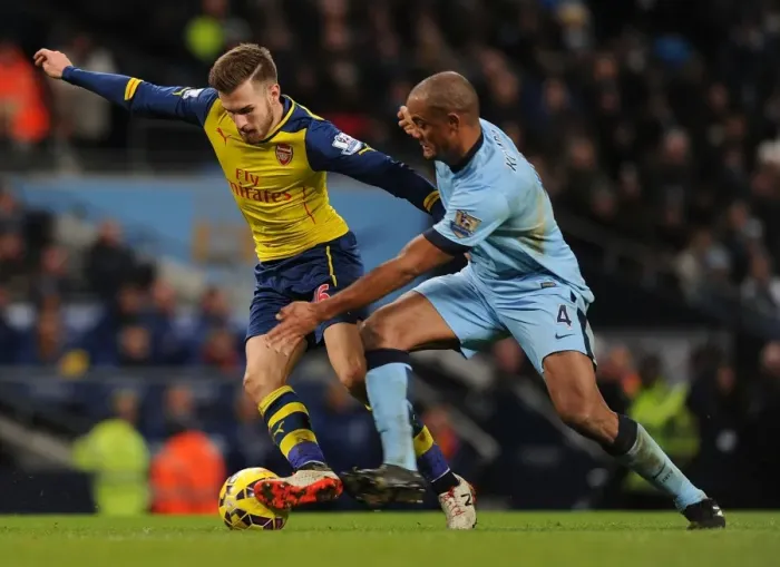 Framed Print : Ramsey Breaks Past Kompany: Manchester City vs Arsenal, Premier League 2014-15 Framed Print : Ramsey Breaks Past Kompany: Manchester City vs Arsenal, Premier League 2014-15