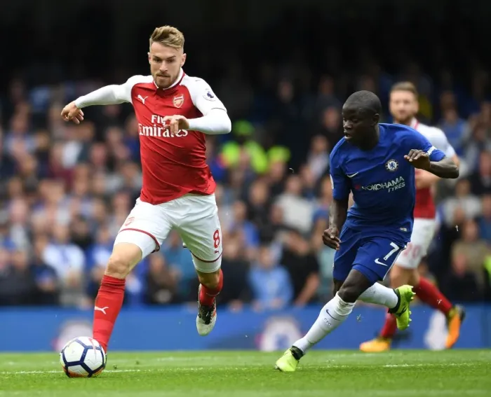 Framed Print : Ramsey Outmaneuvers Kante: Intense Battle Between Chelsea and Arsenal, Premier League 2017-18