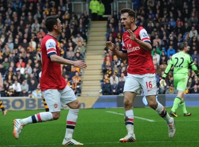Framed Print : Ramsey and Ozil Celebrate Goal: Hull City vs. Arsenal, Premier League 2013 / 14 Framed Print : Ramsey and Ozil Celebrate Goal: Hull City vs. Arsenal, Premier League 2013 / 14