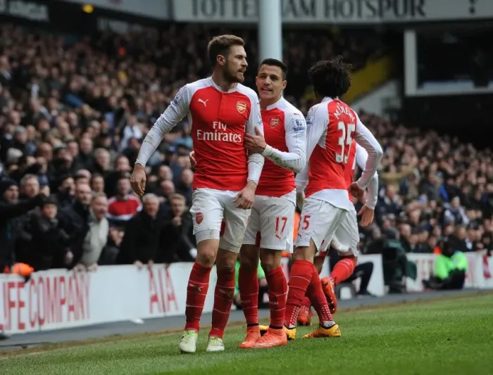 Framed Print : Ramsey and Sanchez: Unstoppable Arsenal Duo Celebrate Goal Against Tottenham, 2015-16 Premier League