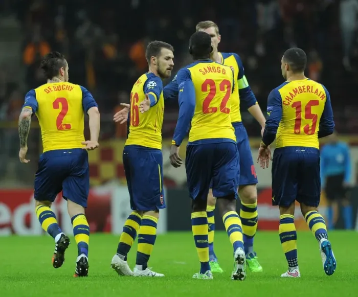 Framed Print : Ramsey and Sanogo Celebrate Arsenal's Champions League Goals Against Galatasaray Framed Print : Ramsey and Sanogo Celebrate Arsenal's Champions League Goals Against Galatasaray