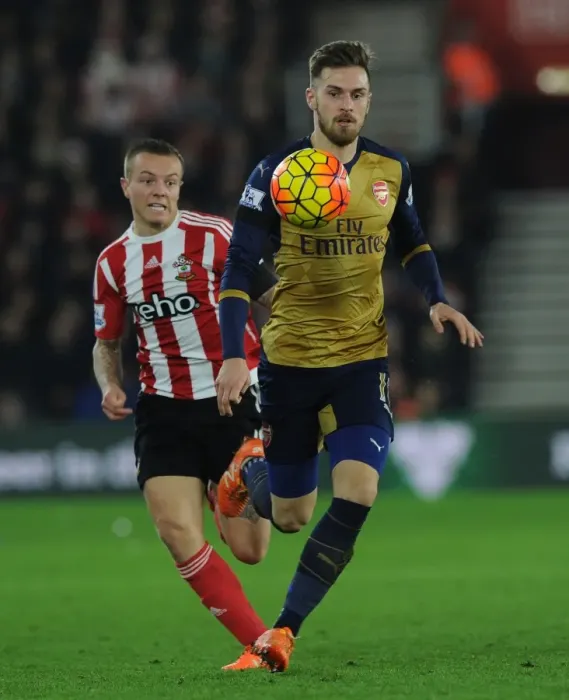Framed Print : Ramsey Surges Past Clasie: Southampton vs. Arsenal, Premier League 2015-16 Framed Print : Ramsey Surges Past Clasie: Southampton vs. Arsenal, Premier League 2015-16