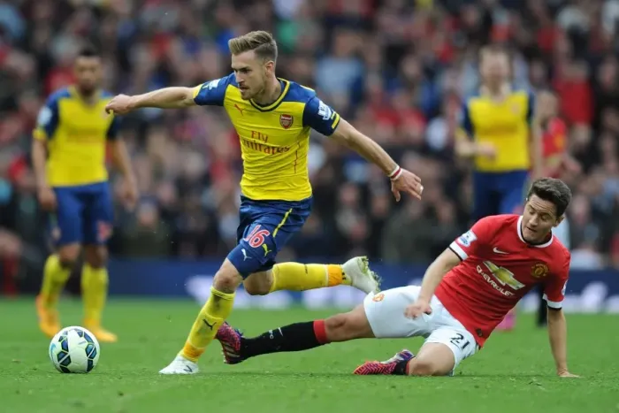 Framed Print : Ramsey Surges Past Herrera: A Premier League Showdown (2014-15) - Manchester United vs. Arsenal