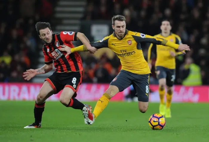 Framed Print : Ramsey vs. Arter: Intense Battle in AFC Bournemouth vs. Arsenal Premier League Clash