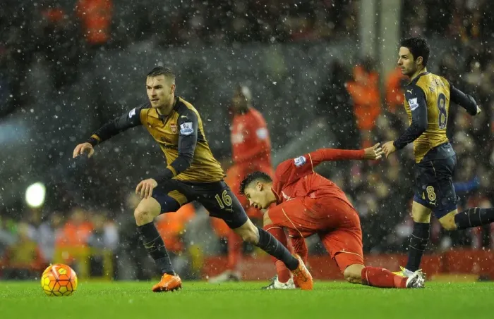 Framed Print : Ramsey vs. Firmino: A Premier League Battle at Anfield, 2015-16