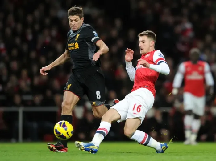 Framed Print : Ramsey vs. Gerrard: Clash of Midfield Titans - Arsenal vs. Liverpool, Premier League, 2012-13 Framed Print : Ramsey vs. Gerrard: Clash of Midfield Titans - Arsenal vs. Liverpool, Premier League, 2012-13