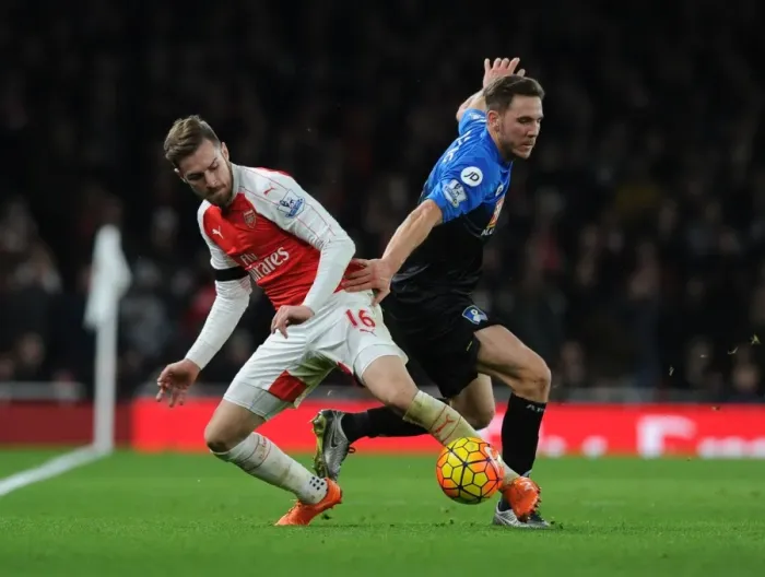 Framed Print : Ramsey vs Gosling: Intense Battle in Arsenal vs Bournemouth Premier League Clash (December 2015) Framed Print : Ramsey vs Gosling: Intense Battle in Arsenal vs Bournemouth Premier League Clash (December 2015)