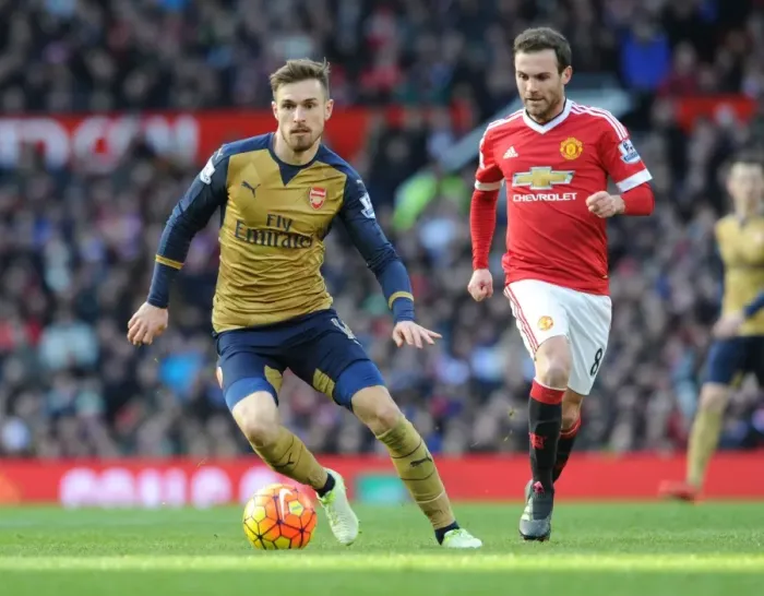 Framed Print : Ramsey vs Mata: A Premier League Showdown at Old Trafford, 2015 / 16